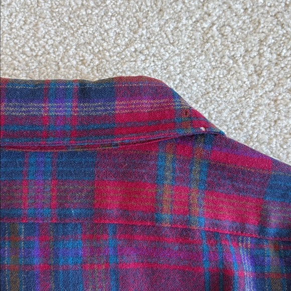 Vintage Pendleton USA 70’s Virgin Wool Flannel Red Plaid Shirt Mens Size Large - Picture 7 of 13
